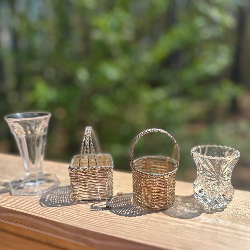 Vintage Mini Set-Silver plated baskets. Princess House toothpick holder, dessert
